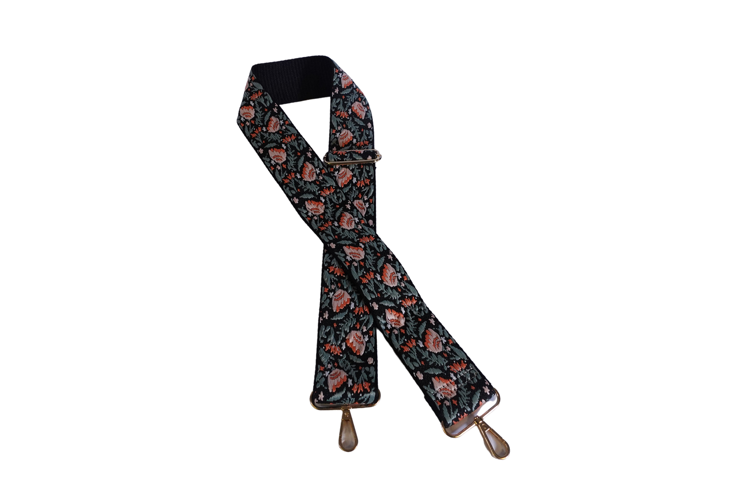 Bag strap zwart gebloemd